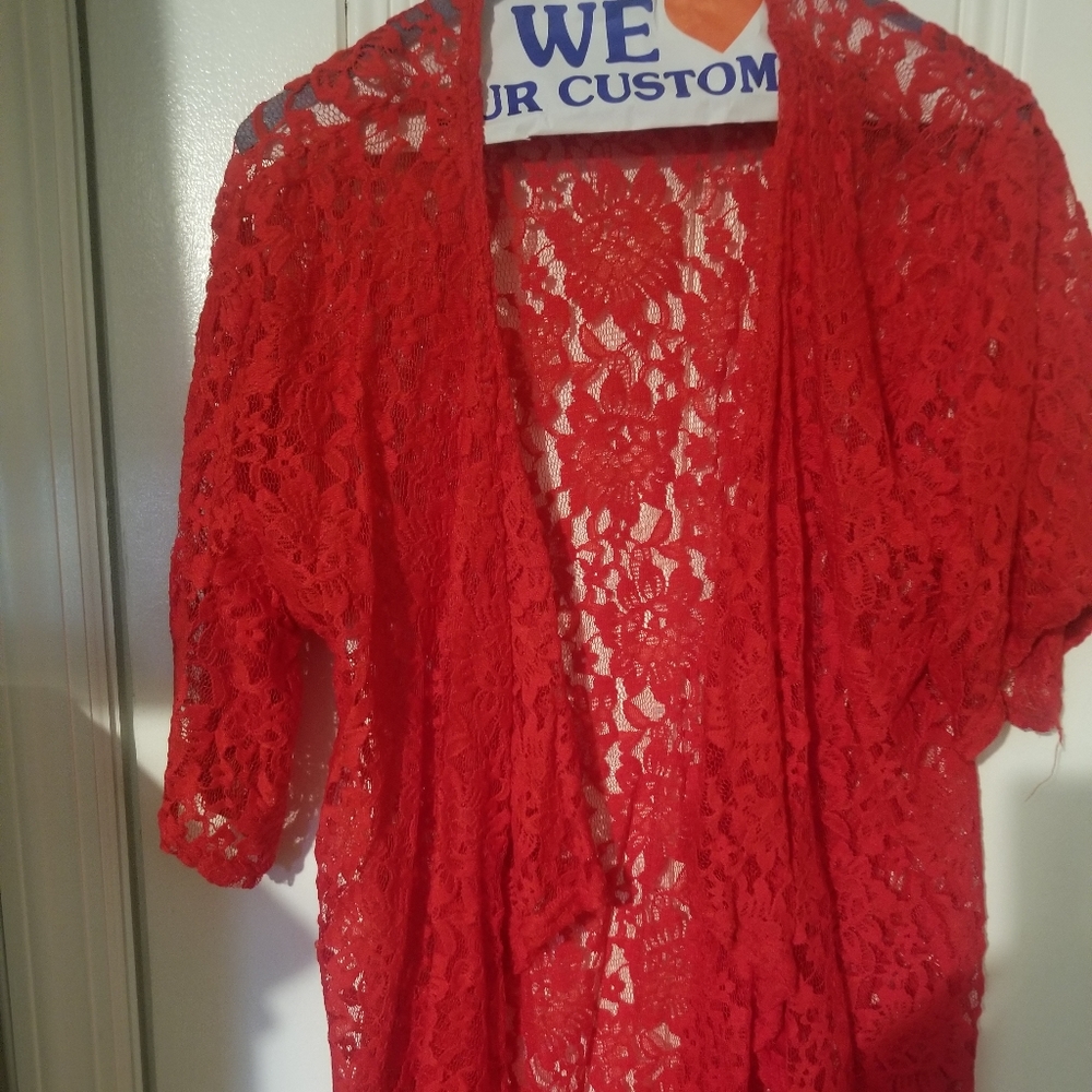 Lularoe red lace open cardigan never worn